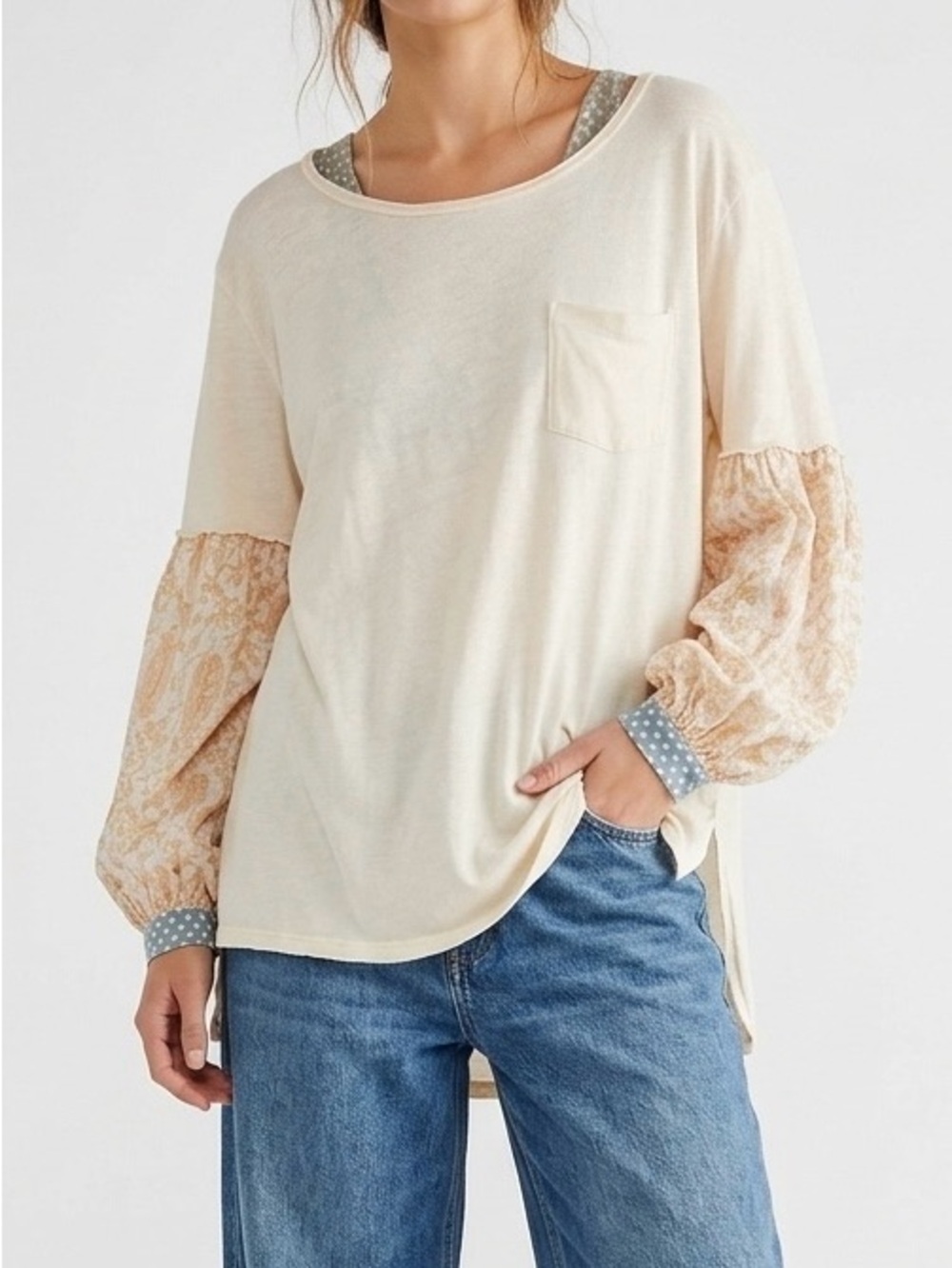 Free People We The Free Jade Long Sleeve Top Ecru Ivory Cotton Boho Chic S